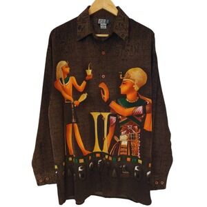 Trust Vintage Egyptian Hieroglyphics Shirt Men's Large Button Up Long Sleeve